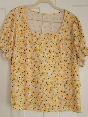 SHEIN Yellow Floral Square-Neck Blouse